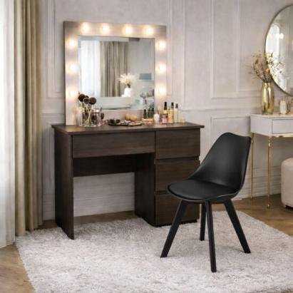 Masa de toaleta/machiaj, Irina, wenge + scaun Mark, negru, cu oglinda si LED-uri, 94x43x141 cm GartenVIP DiyLine