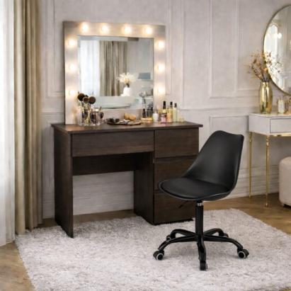 Masa de toaleta/machiaj, Irina, wenge + scaun Andria, negru, cu oglinda si LED-uri, 94x43x141 cm GartenVIP DiyLine