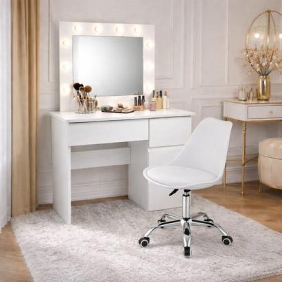 Masa de toaleta/machiaj, Irina + scaun Alba, alb, cu oglinda si LED-uri, 94x43x141 cm GartenVIP DiyLine