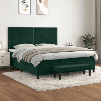 Pat box spring cu saltea, verde închis, 180x200 cm, catifea GartenMobel Dekor