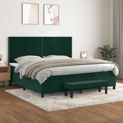 Pat box spring cu saltea, verde închis, 200x200 cm, catifea GartenMobel Dekor