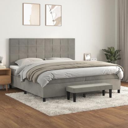 Pat box spring cu saltea, gri deschis, 200x200 cm, catifea GartenMobel Dekor