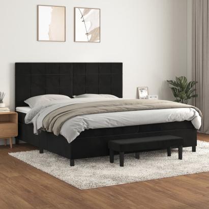 Pat box spring cu saltea, negru, 200x200 cm, catifea GartenMobel Dekor