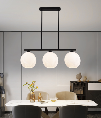 Lustră suspendată modernă LM520/3BK, 3xE27, negru-alb, 59x20x25 cm