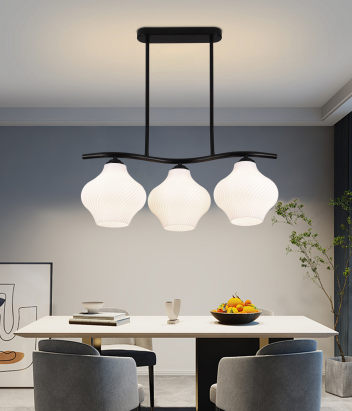 Lustră suspendată modernă LM521/3BK, 3xE27, negru alb, 59x20x25 cm