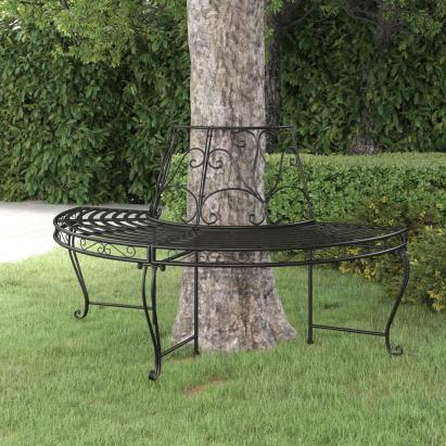 Bancă circulară de copac, negru, Ø160 cm, oțel GartenMobel Dekor