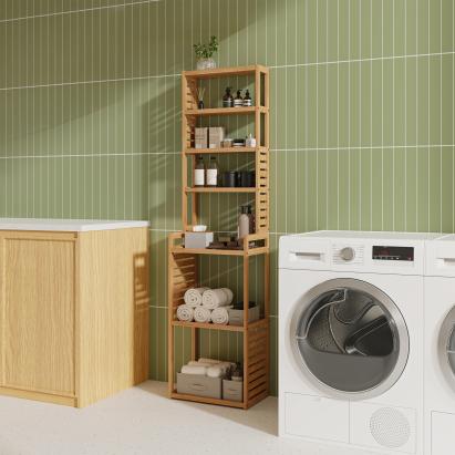 Raft de baie din bambus Forssa cu 7 polițe, 165 x 42 x 28 cm