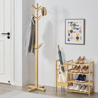 Cuier pom din bambus natural cu 12 agatatori, 176 cm, Jämsä