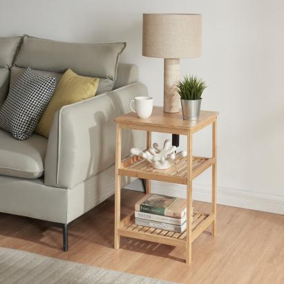 Raft din bambus cu 3 polițe Ikerasak, natur, pentru baie sau living