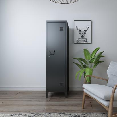 Dulap metalic vestiar cu cheie Kurikka, 137x38x38 cm, negru