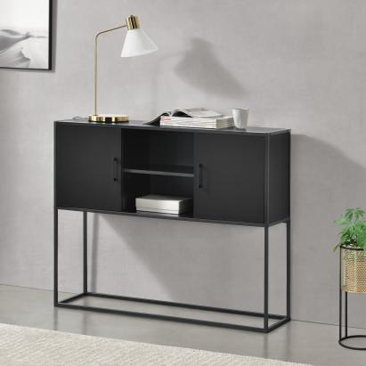 Comodă sideboard Motala neagră cu 2 uși și rafturi, stil modern