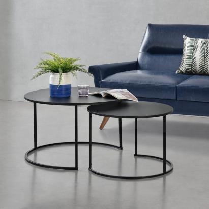 Set 2 măsuțe de cafea Korenica, rotunde, negre, metal, max. 20 kg