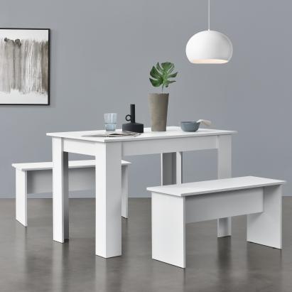 Set masă cu 2 bănci Hokksund, alb, 110x70 cm, pentru 4 persoane