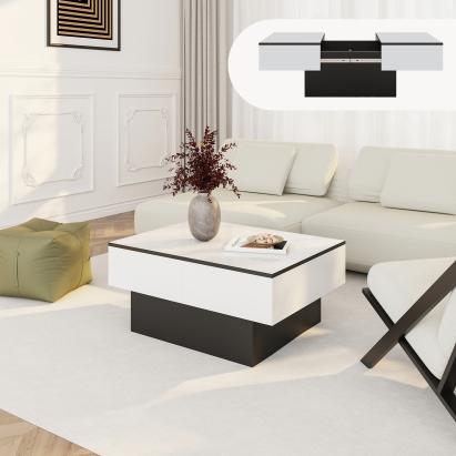 Masă de cafea extensibilă Lens 80x60x36 cm alb/negru lucios