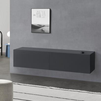 Comodă TV suspendată Evaton, gri închis mat, 140 cm, [en.casa]