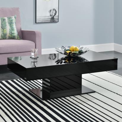 Couchtisch Lünen mit 2 Staufächern Schwarz Hochglanz [en.casa]