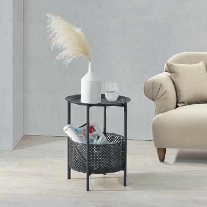 Beistelltisch Kruibeke 46x35cm mit Korb Schwarz [en.casa]