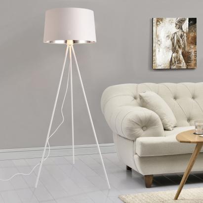 Lampadar Manchester 150 cm, alb, cu abajur textil alb-argintiu