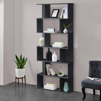 Bibliotecă Borrby cu 6 rafturi, 192x80x24 cm, gri închis, en.casa