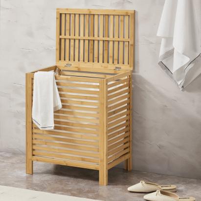 Coș de rufe din bambus Skövde, cu sac detașabil 65 L, natur