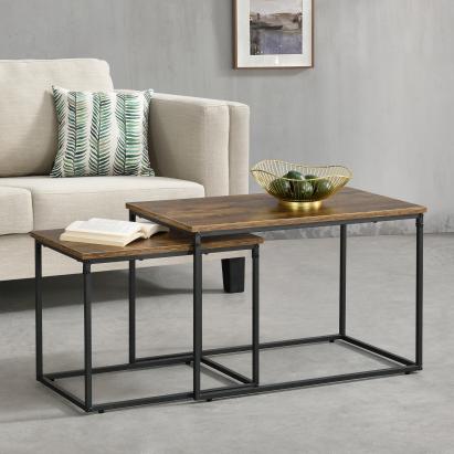 Couchtischset Härnösand 2er Set Dunkler Holzton [en.casa]