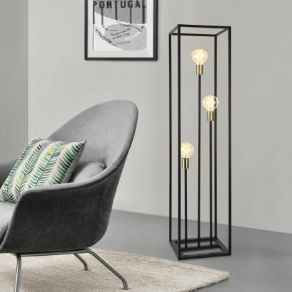 Lampadar Groningen cu 3 becuri, negru și auriu, design modern
