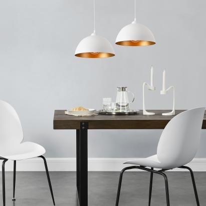 2er-Set Hängeleuchte Toulon E27 Metall Weiß/Gold lux.pro