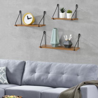 Set 3 rafturi de perete Randers, maro închis, stil industrial