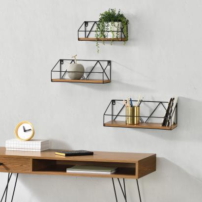 Set 3 rafturi de perete Kolding, maro închis, stil industrial
