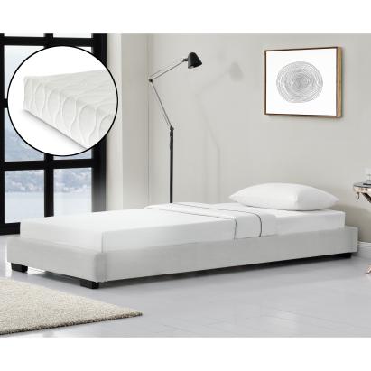 Pat tapițat din piele ecologică Solingen 90x200 cm alb cu saltea