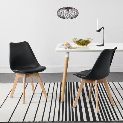 Set 2 scaune dining negre din piele ecologică și lemn Fläten