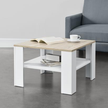 Couchtisch Aachen 60x60x40 cm mit Ablage Weiß/Eichenoptik en.casa