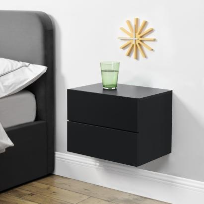 Noptieră suspendată Ampfing, neagră, cu 2 sertare, [en.casa]