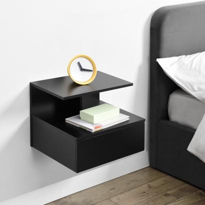 Noptieră suspendată Amberg cu sertar, neagră, 40 x 35 x 31 cm