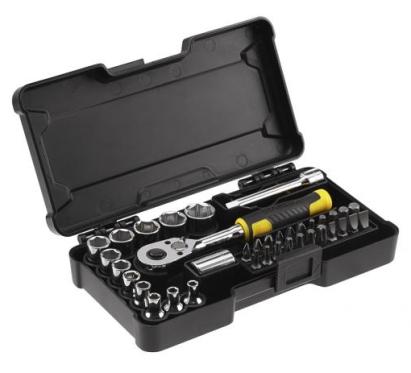 Set tubulare Stanley 1/4 cu clichet 72 dinti, 37 piese, in cutie compacta