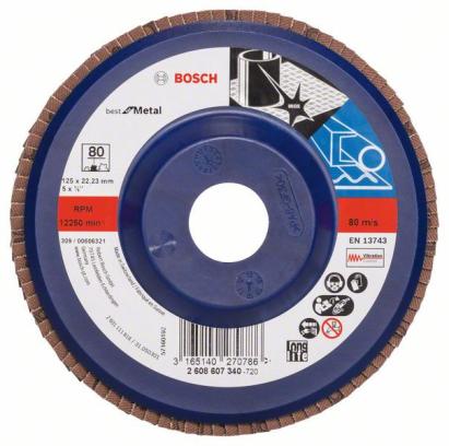 Disc lamelar Bosch X571 pentru metal, 125 mm, granulație 80, alezaj 22,23 mm