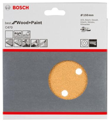 Set 5 foi abrazive Bosch C470 pentru lemn și vopsea, 150 mm, P80