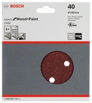 Set 5 foi abrazive Bosch C430, 150 mm, granulatie 40 pentru lemn si vopsea