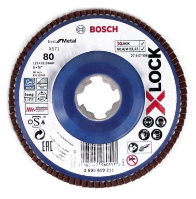 Disc lamelar Bosch X-LOCK 125 mm, granulație 80, pentru metal și inox