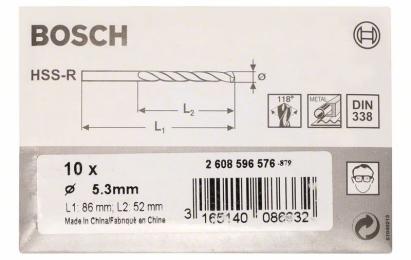 Set 10 burghie pentru metal Bosch HSS-R DIN 338, 5,3 x 52 x 86 mm