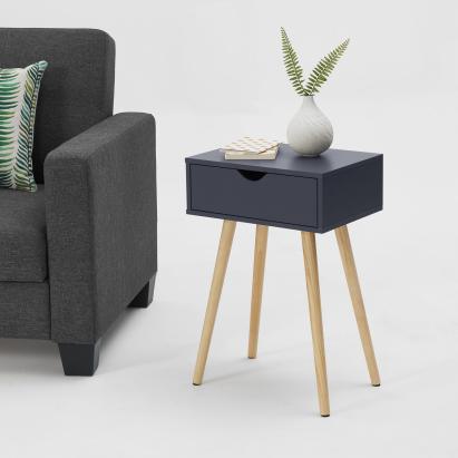 Masă laterală Sörby gri închis cu sertar, stil scandinav