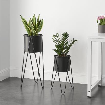 Set 2 suporturi pentru plante Hedera din metal negru, [en.casa]