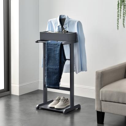 Valet de haine Lulboll gri cu umeraș, suport pantaloni și raft