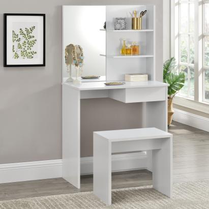 Masa de toaleta Katrineholm cu oglinda si taburet, alba