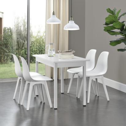 Set 4 scaune dining Brevik albe, design modern, 83x54x48 cm