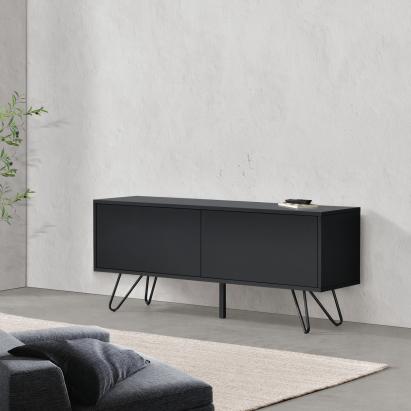 Comodă sideboard Bollebygd neagră 110x30x46,5 cm cu 2 uși