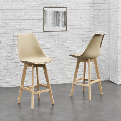 Set 6 scaune de bar Lublin bej cu spătar și picioare din lemn