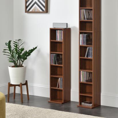 Raft CD/DVD Tynset cu 6 polițe reglabile, finisaj nuc, 90x20x20 cm