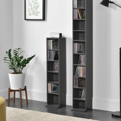 Raft CD Tynset cu 6 compartimente, 90x20x20 cm, gri închis