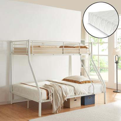 Pat supraetajat metalic Sortland 200x140/90 cm cu saltele, alb